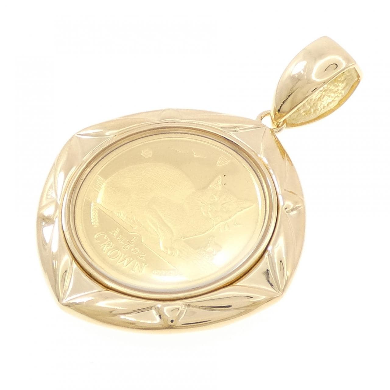 K18YG(枠) ダイヤモンド コイン 0.08CT ペンダント