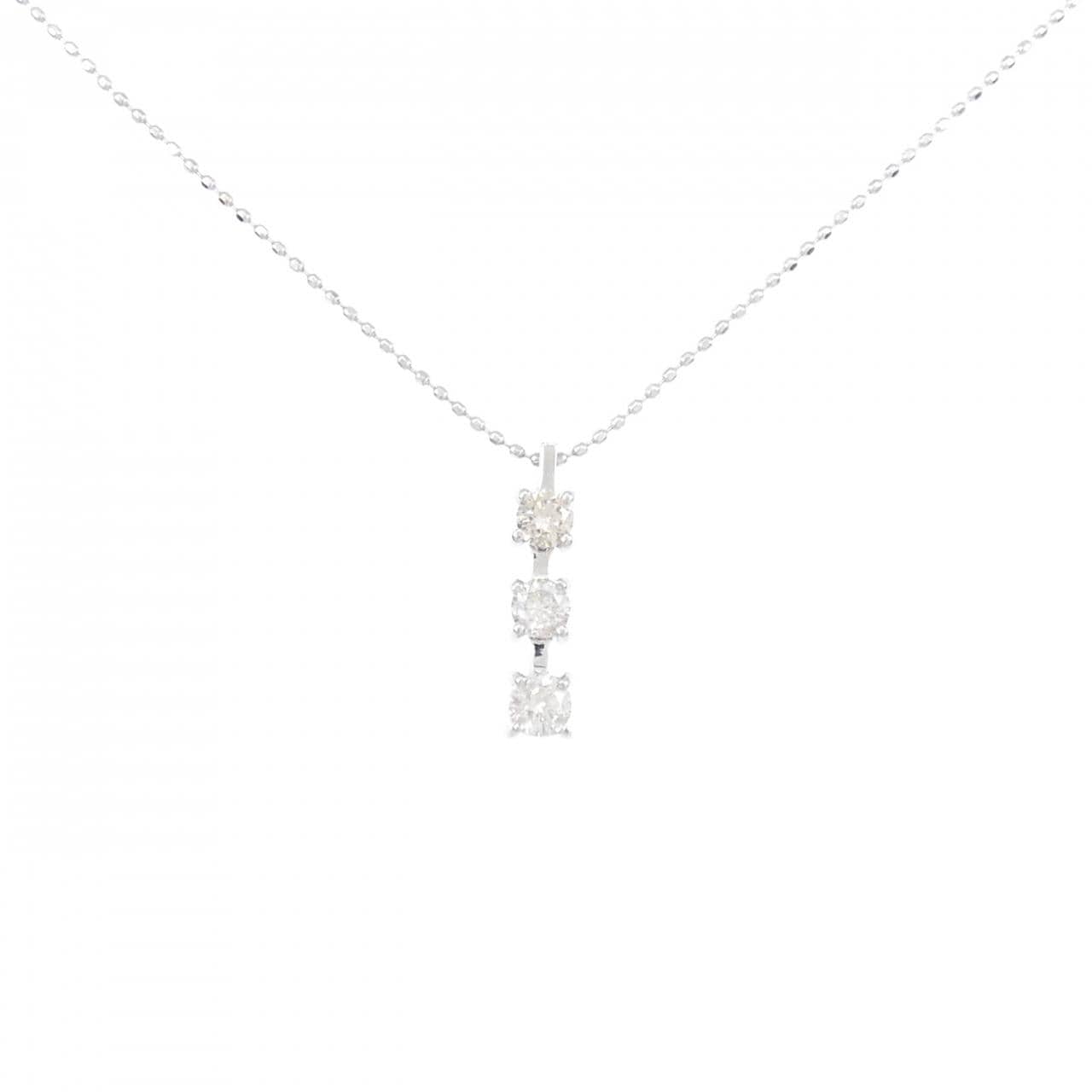 K18WG スリーストーン ダイヤモンド ネックレス 0.40CT