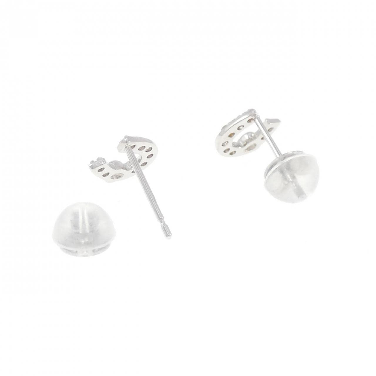K18WG ホースシュー×ハート ダイヤモンド ピアス 0.10CT