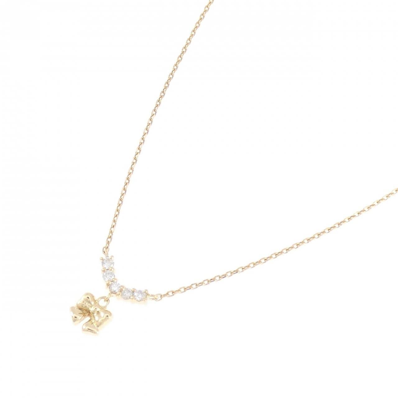 K18YG リボン ダイヤモンド ネックレス 0.15CT