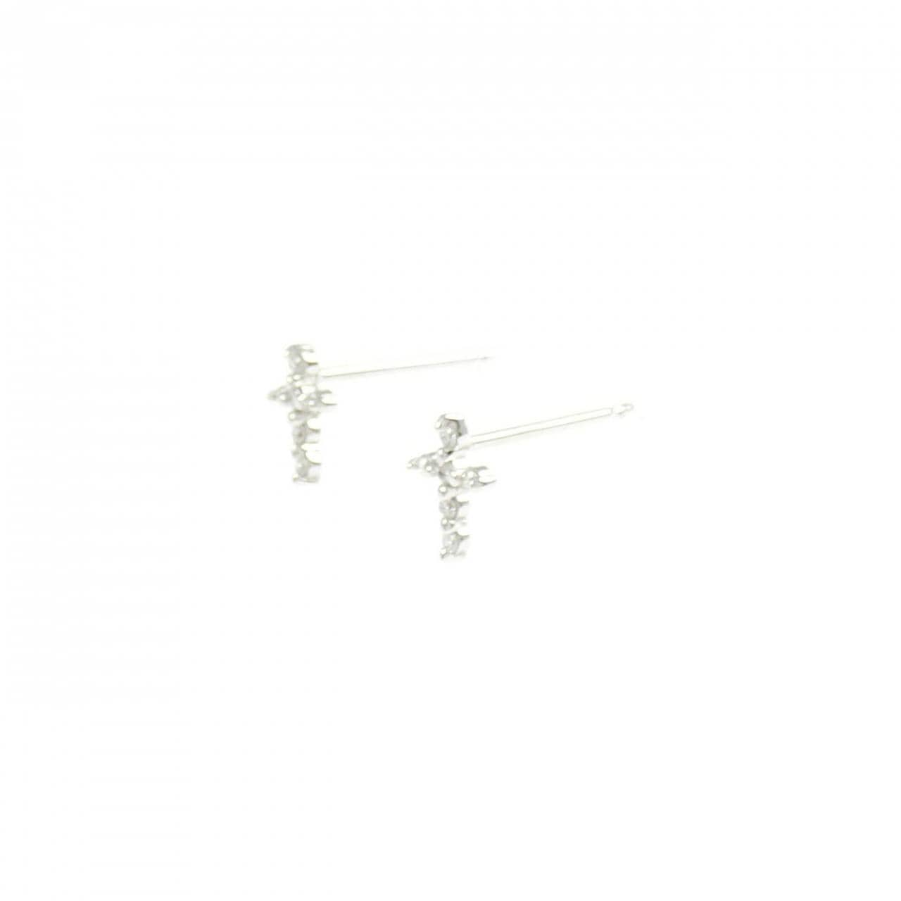 K14WG クロス ダイヤモンド ピアス 0.06CT