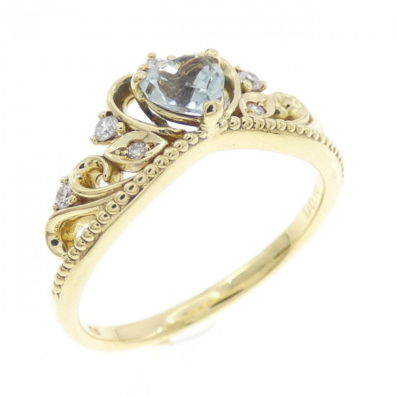 K18YG ティアラ アクアマリン リング 0.36CT