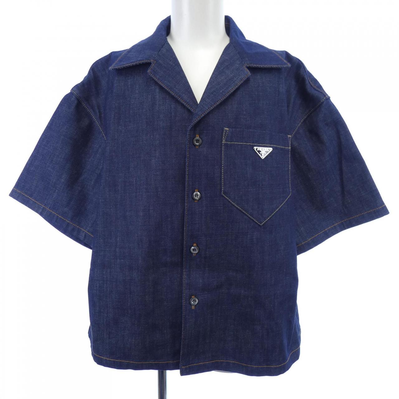 プラダ PRADA トライアングルロゴ セルビッジデニム シャツ GEC068 S212 15C7 S／Sシャツ