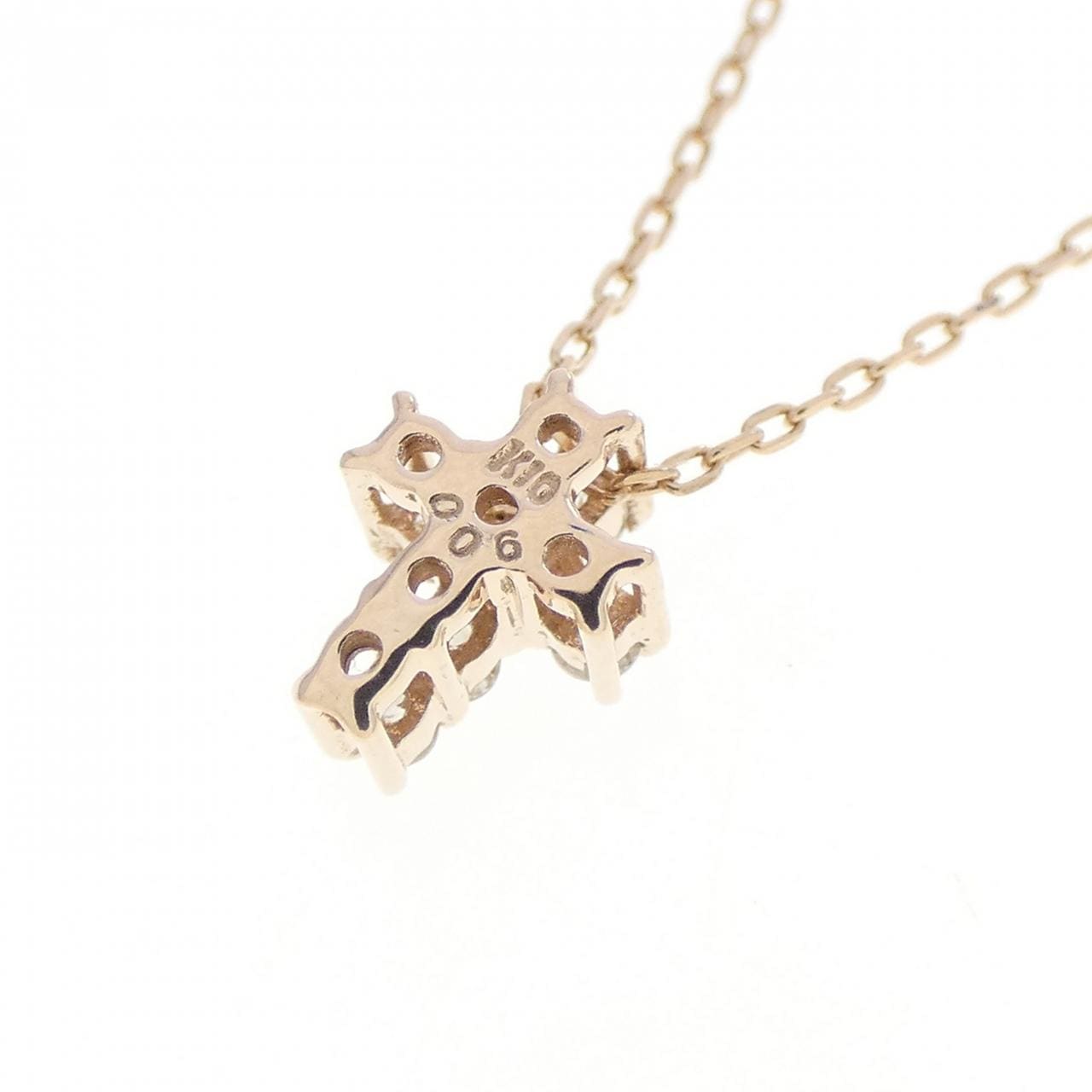 K10PG クロス ダイヤモンド ネックレス 0.06CT