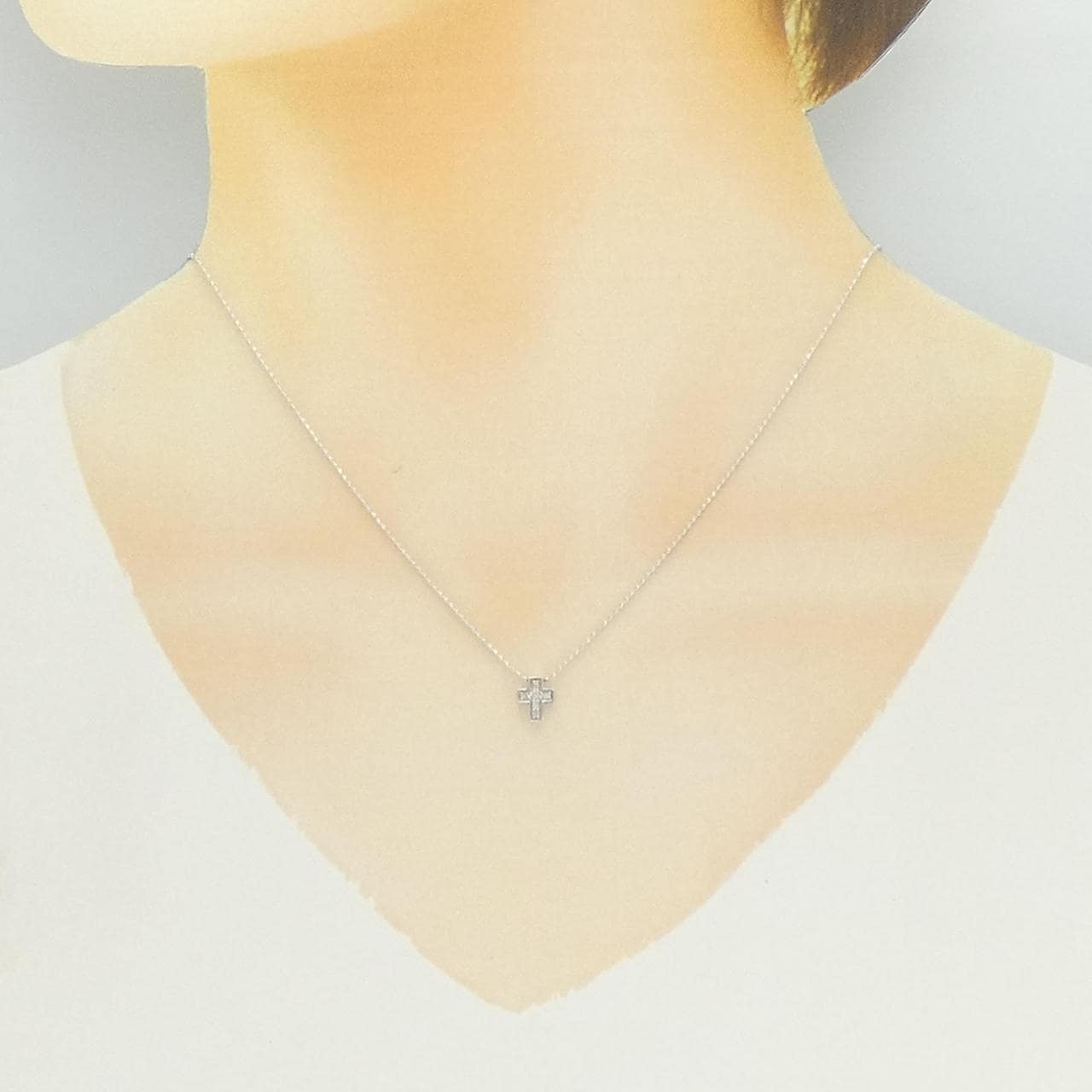 K18WG クロス ダイヤモンド ネックレス 0.05CT