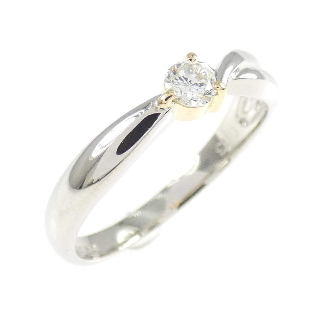 PT900/K18YG ソリティア ダイヤモンド リング 0.13CT