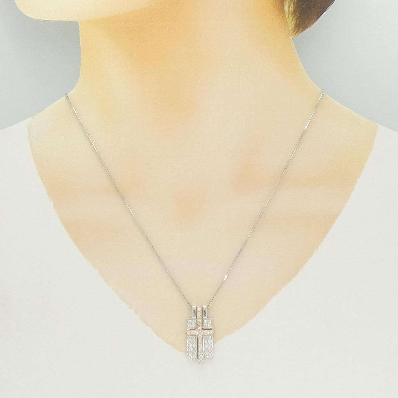 K18WG/K18PG クロス ダイヤモンド ネックレス 1.01CT