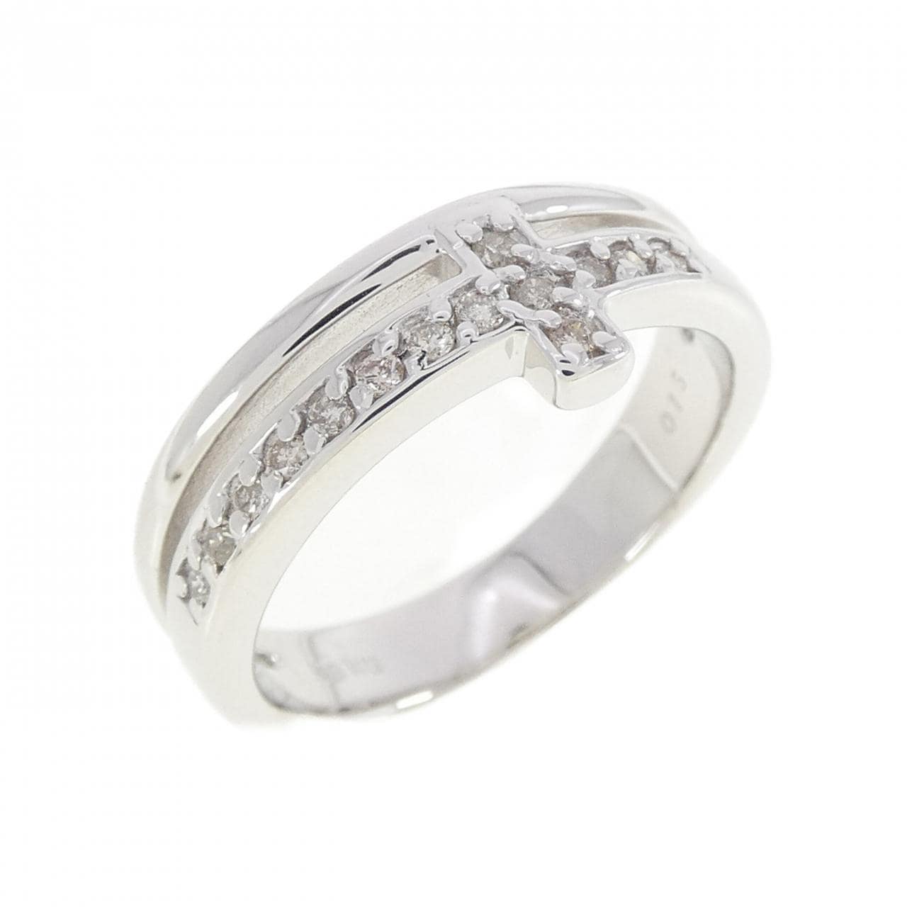 K18WG クロス ダイヤモンド リング 0.15CT