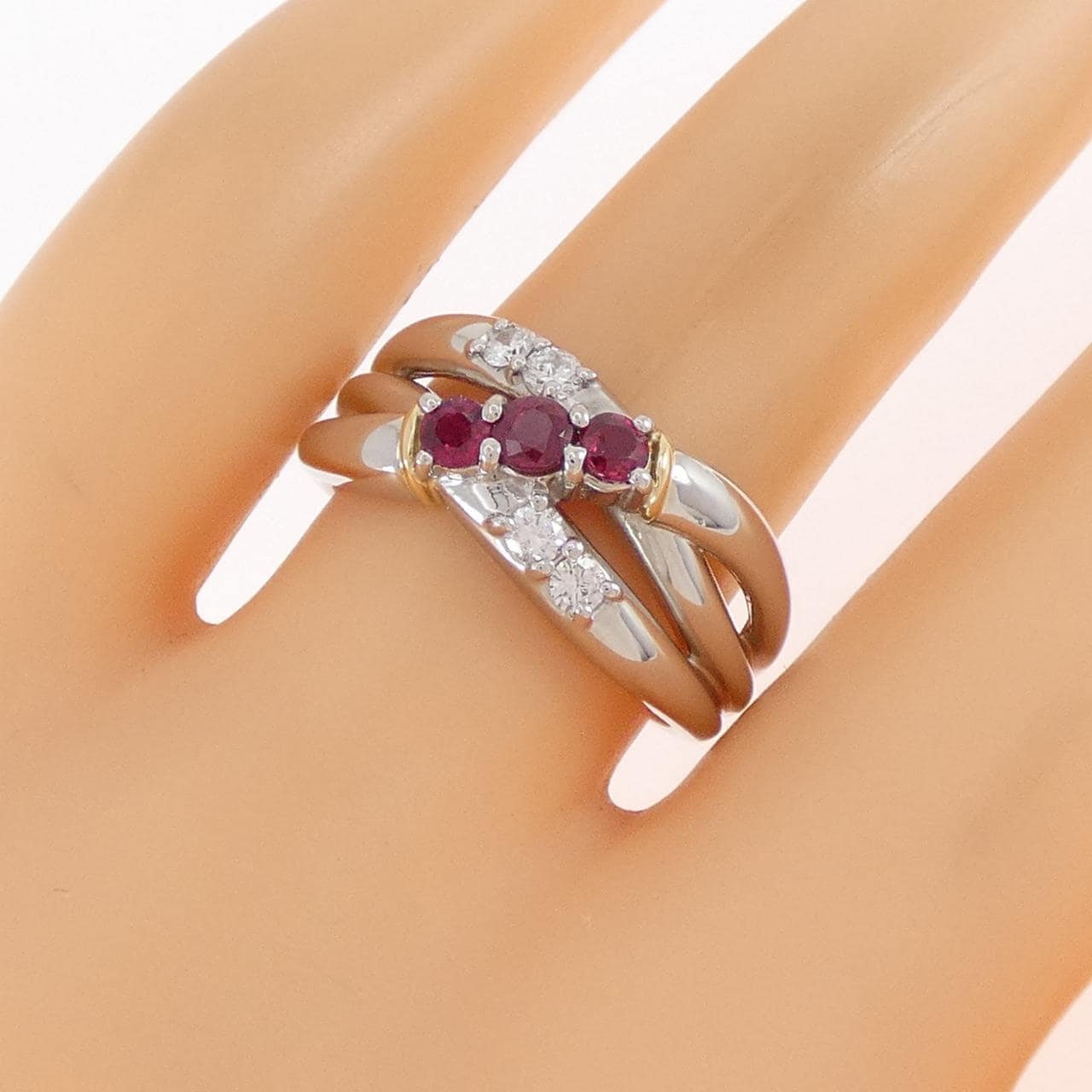 PT900/K18YG ルビー リング 0.38CT
