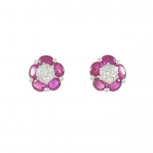 K18WG フラワー ルビー ピアス 2.38CT