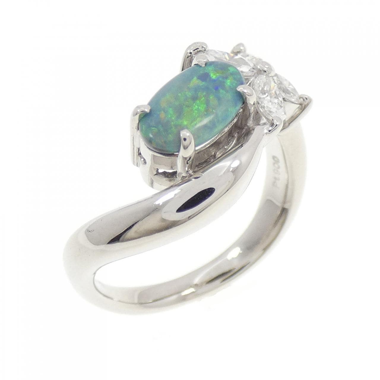 PT900 フラワー ブラックオパール リング 0.499CT