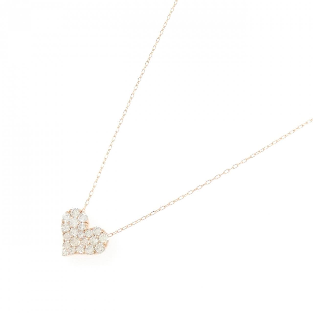 K18PG ハート パヴェ ダイヤモンド ネックレス 1.00CT