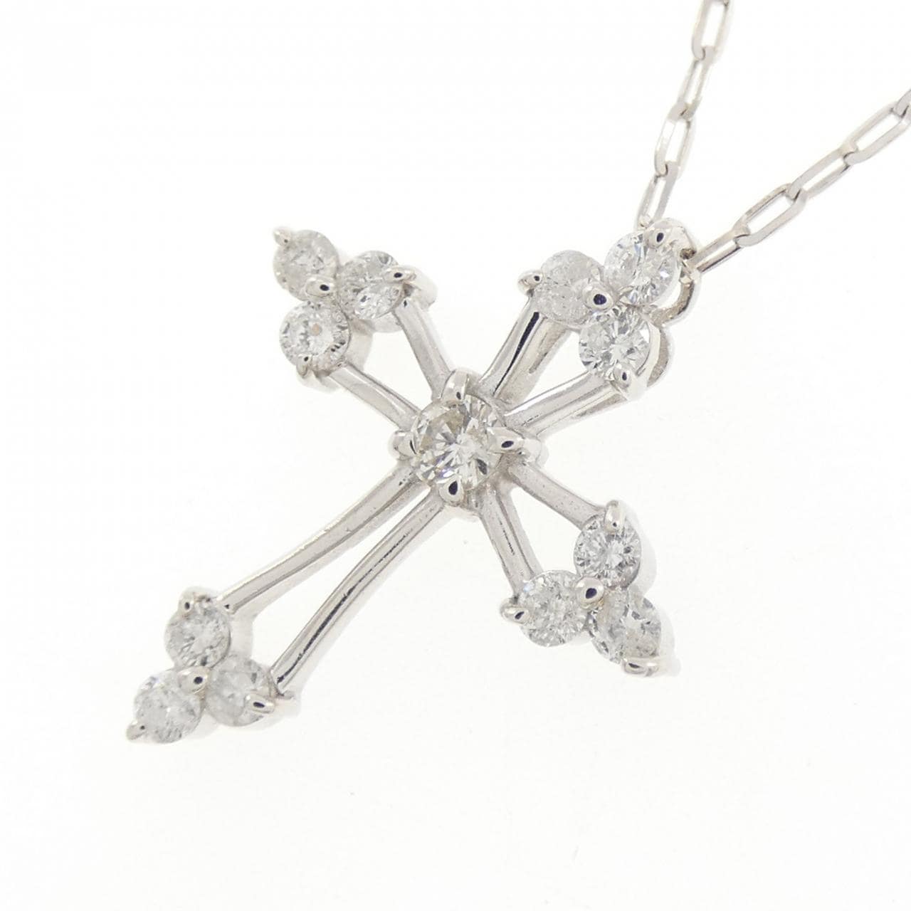 K18WG クロス ダイヤモンド ネックレス 0.30CT