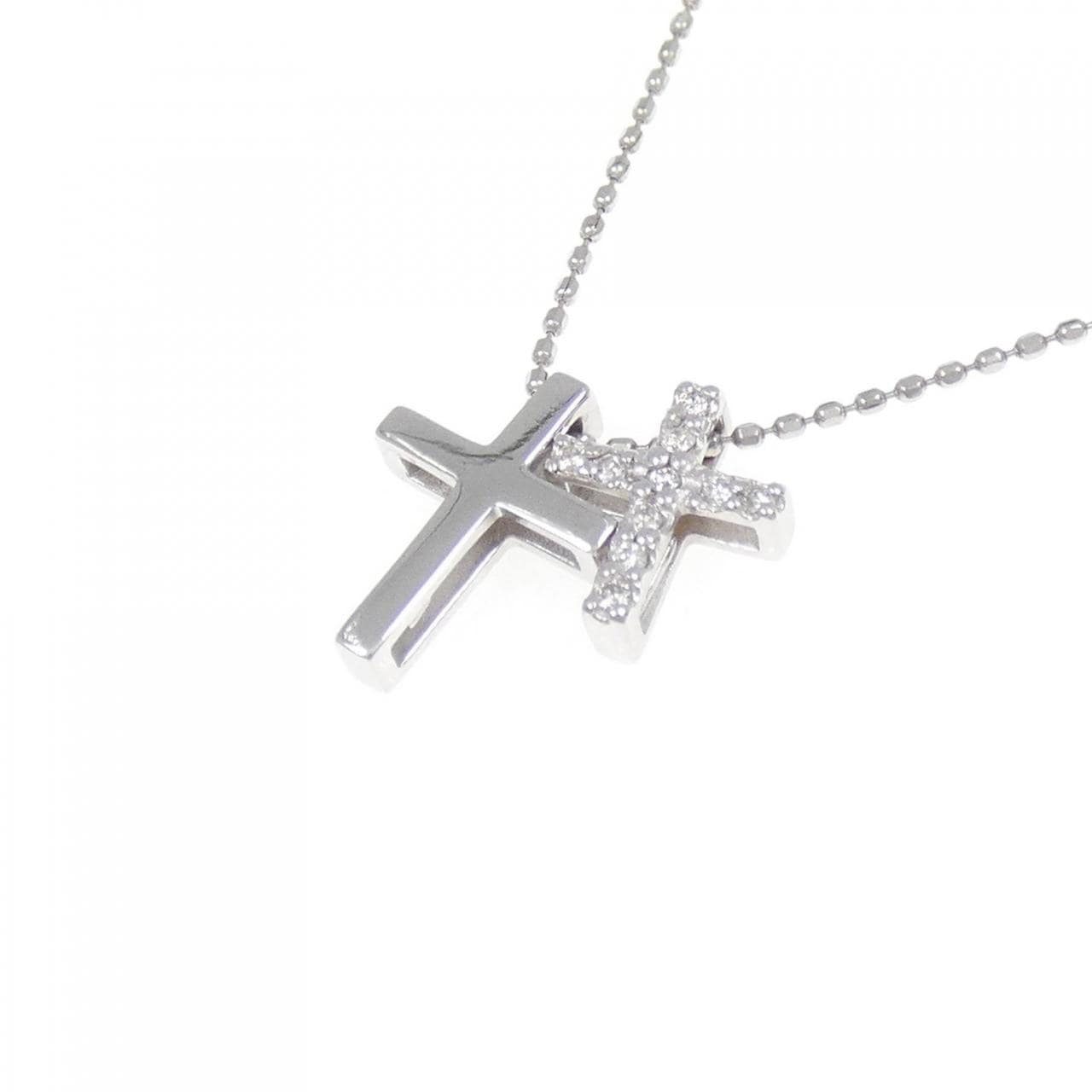 K18WG クロス ダイヤモンド ネックレス 0.05CT