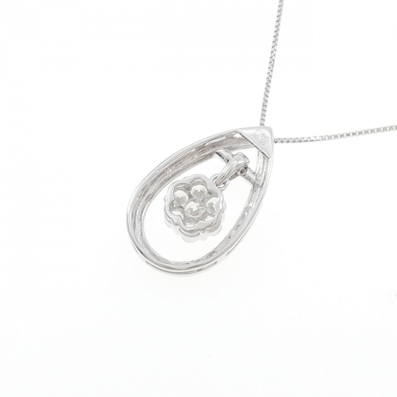 K18WG フラワー ダイヤモンド ネックレス 0.50CT