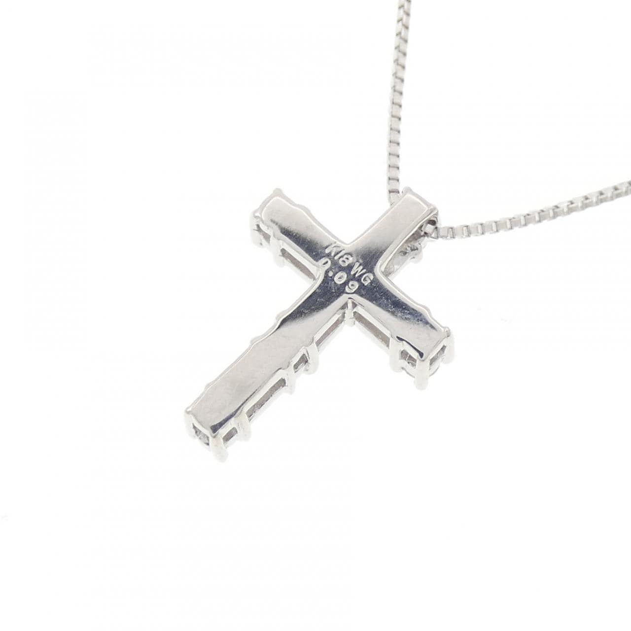 K18WG クロス ダイヤモンド ネックレス 0.09CT