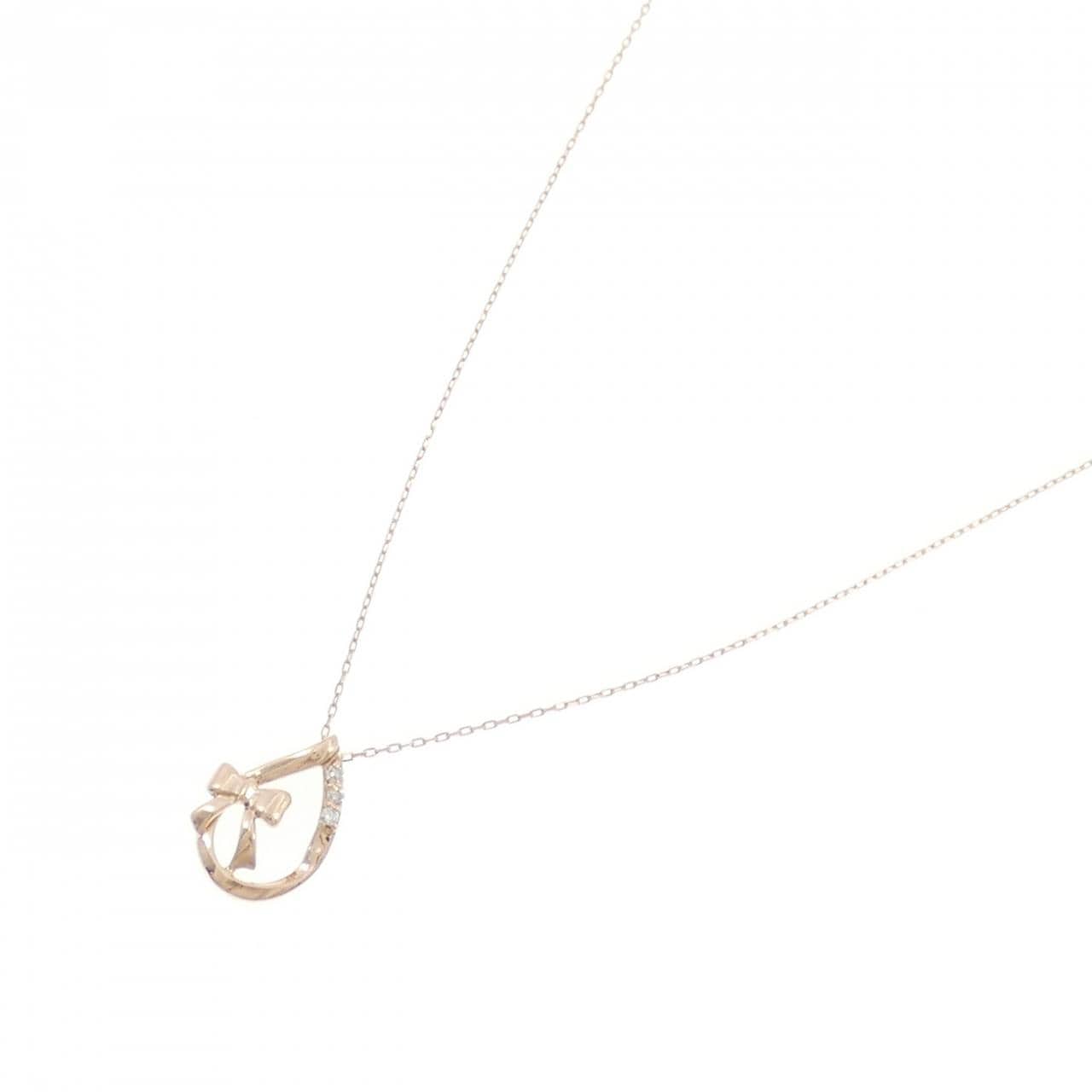 K10PG リボン ダイヤモンド ネックレス 0.02CT