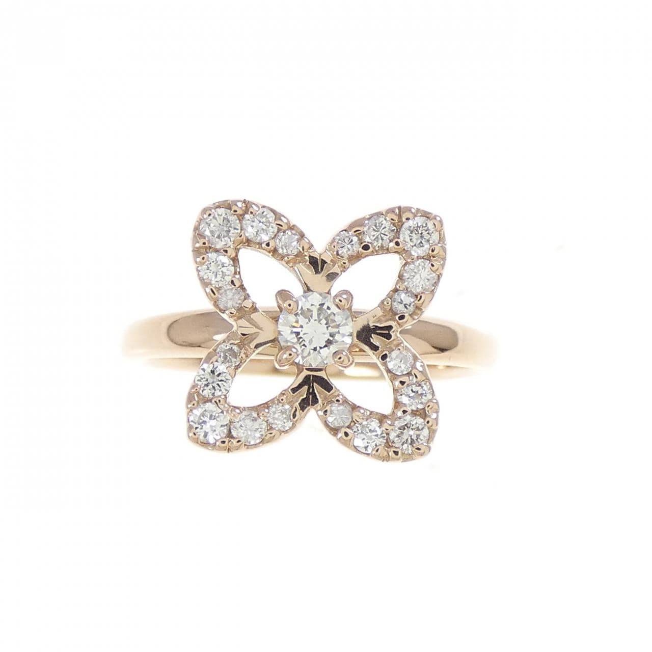 K18PG フラワー ダイヤモンド リング 0.30CT