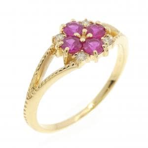 K18YG フラワー ルビー リング 0.28CT