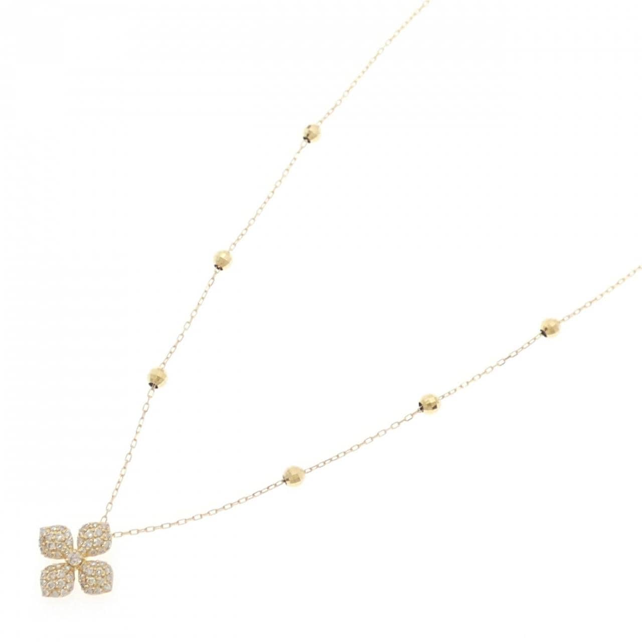 K18YG フラワー パヴェ ダイヤモンド ネックレス 0.27CT
