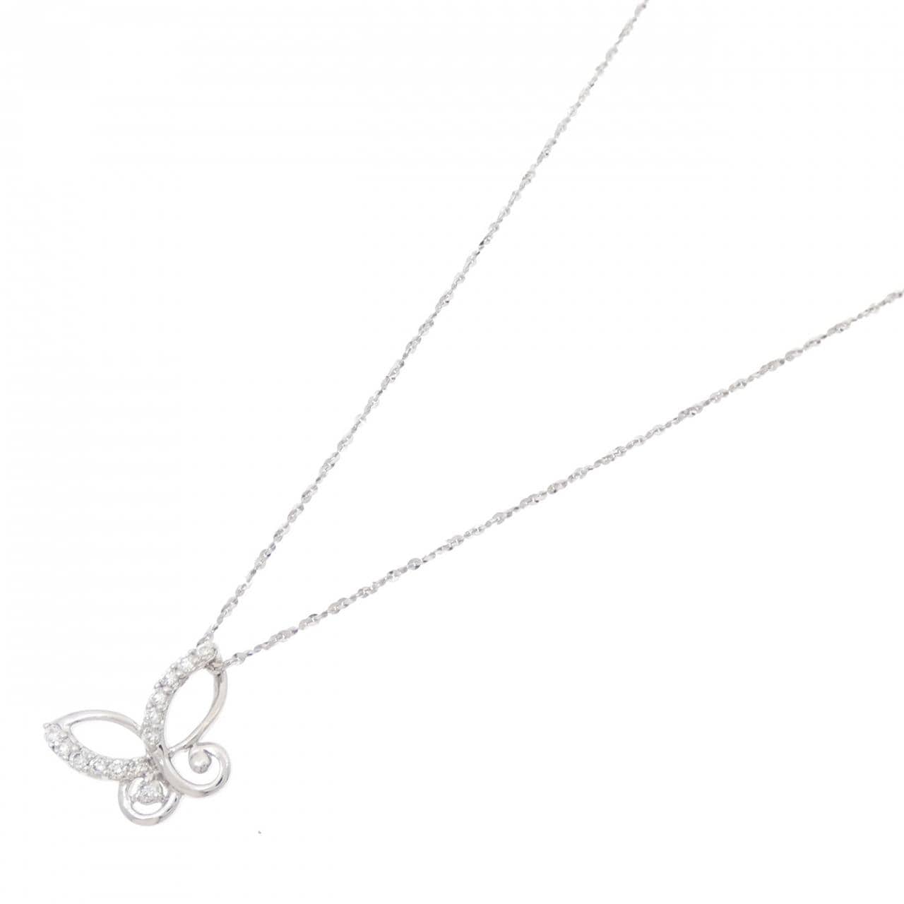 K18WG/750WG バタフライ ダイヤモンド ネックレス 0.17CT
