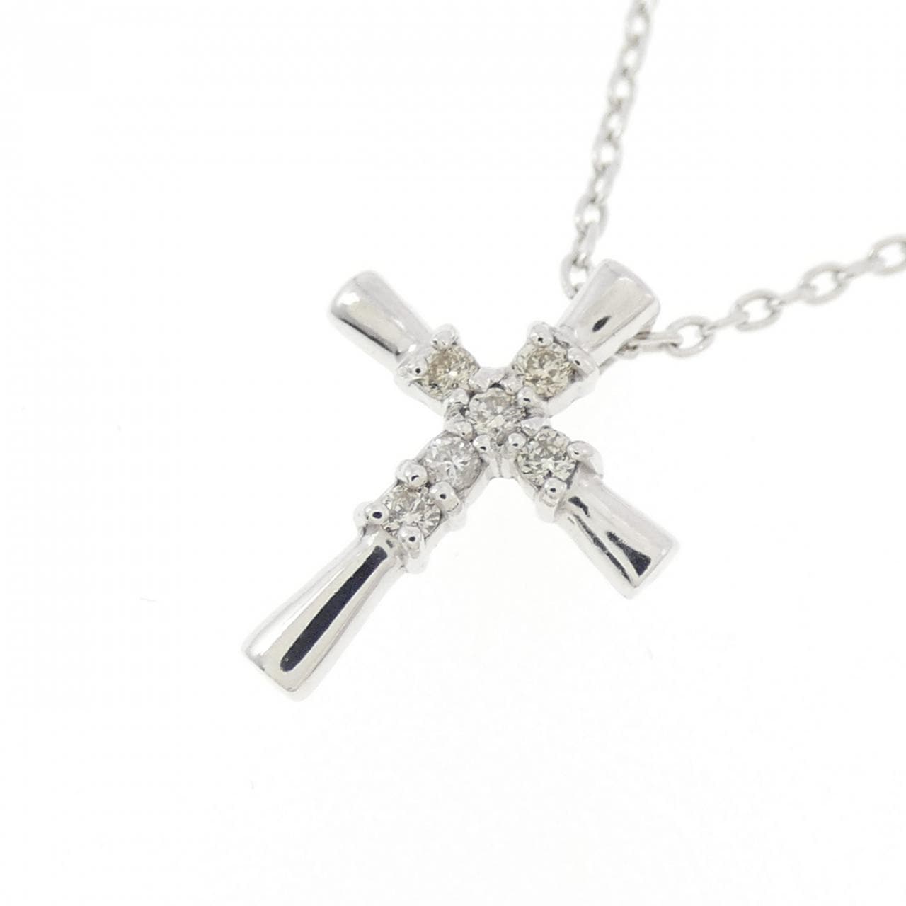 K18WG クロス ダイヤモンド ネックレス 0.05CT