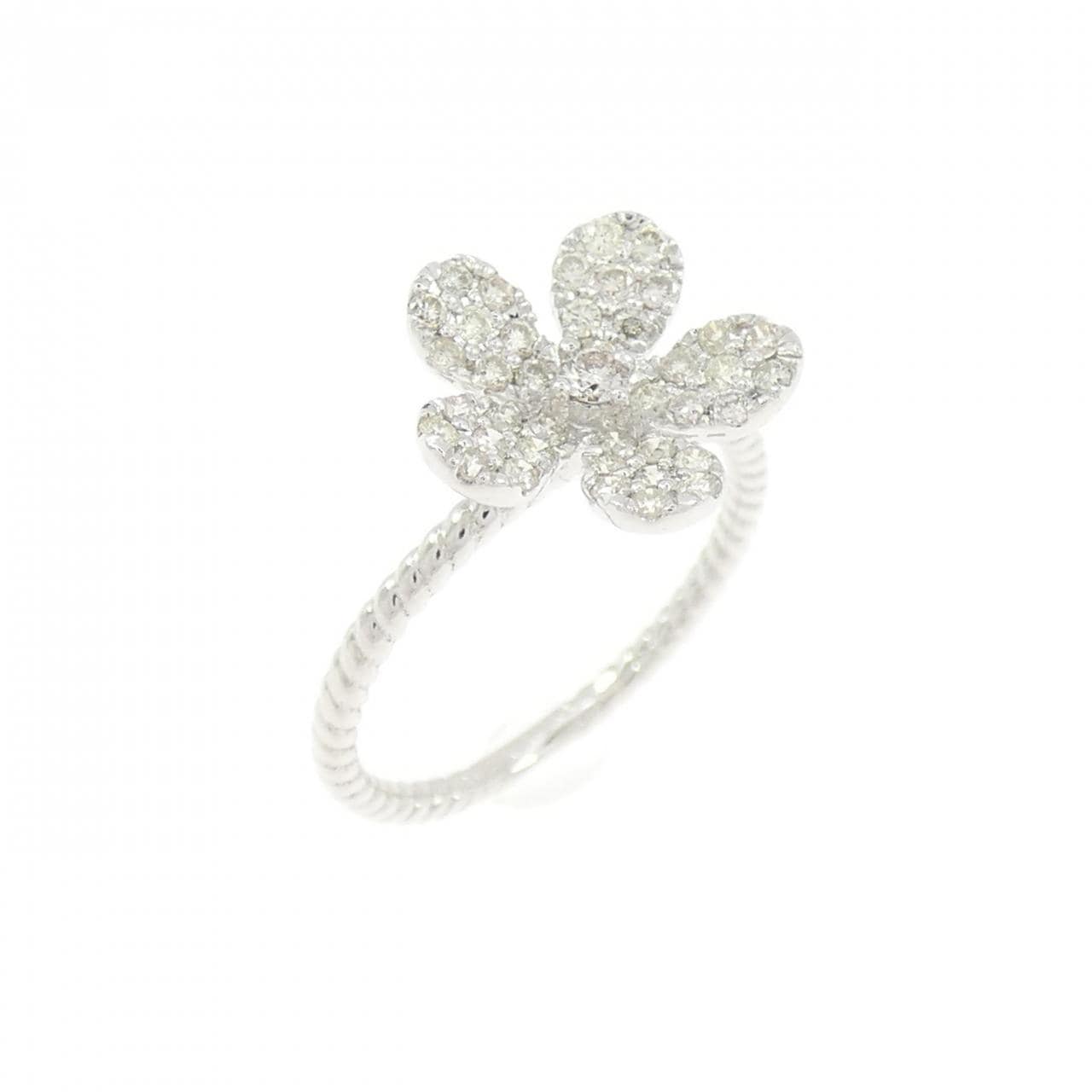 K18WG フラワー ダイヤモンド ピンキーリング 0.25CT