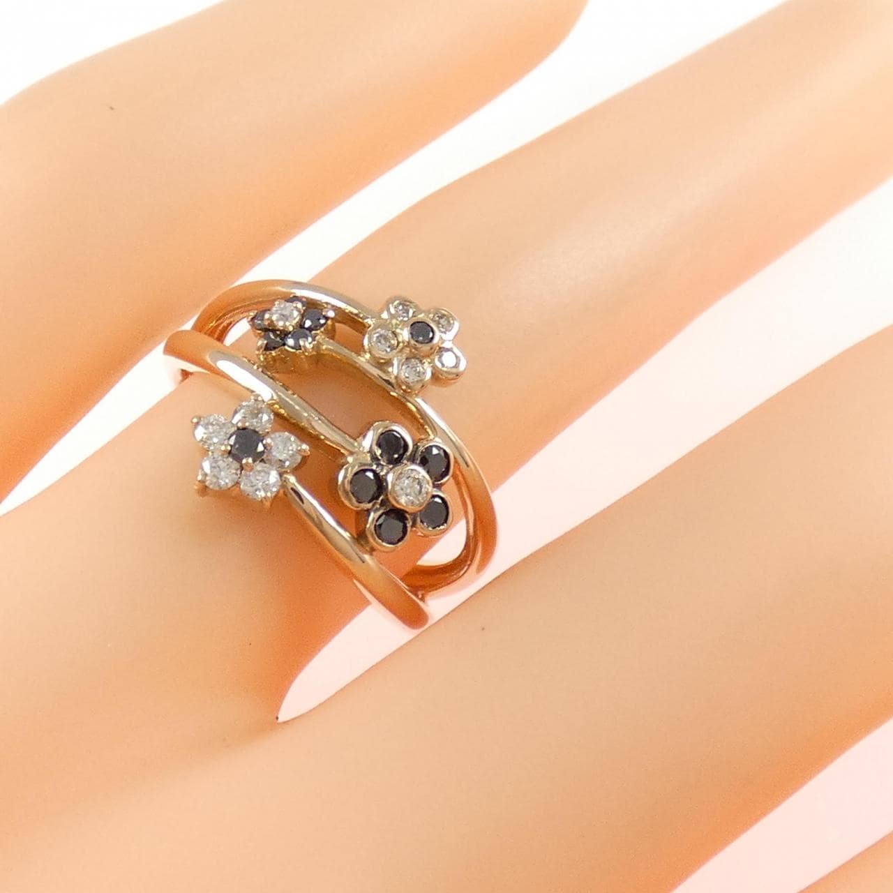 K18PG フラワー ダイヤモンド リング 0.40CT