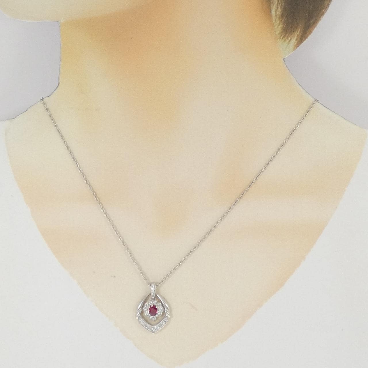 K18WG/PT900/PT850 ルビー ネックレス 0.40CT