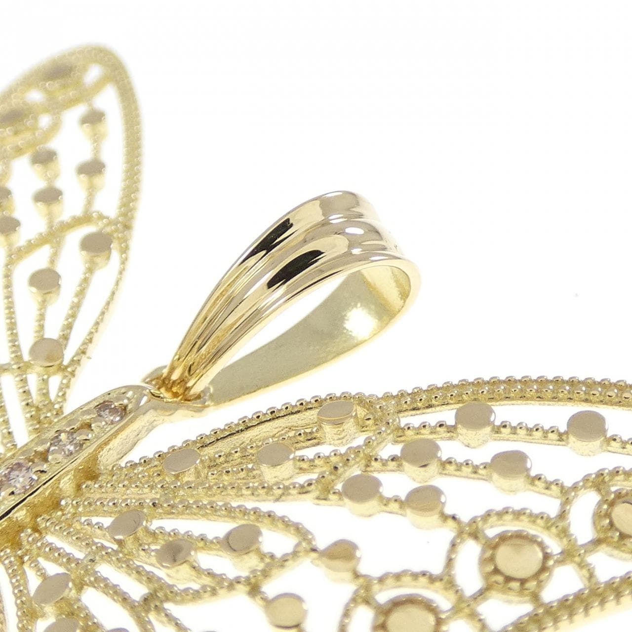 K18YG バタフライ ダイヤモンド ペンダント 0.03CT