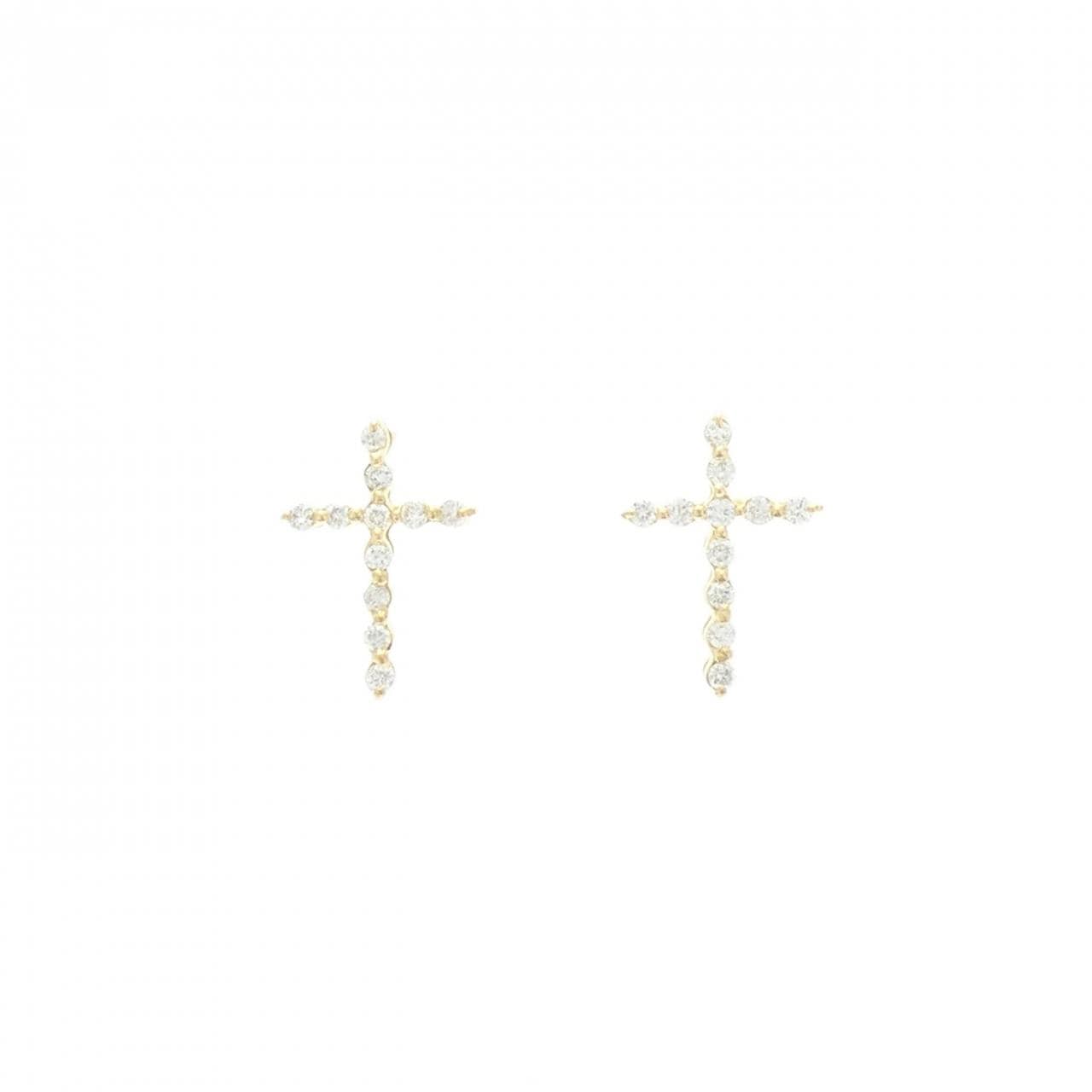 【リメイク】K18YG クロス ダイヤモンド ピアス 0.20CT