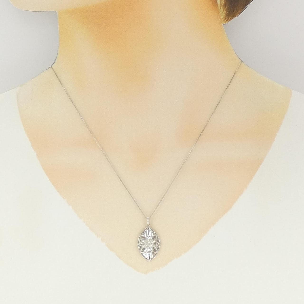 【新品】PT900/PT850 フラワー ダイヤモンド ネックレス 0.23CT