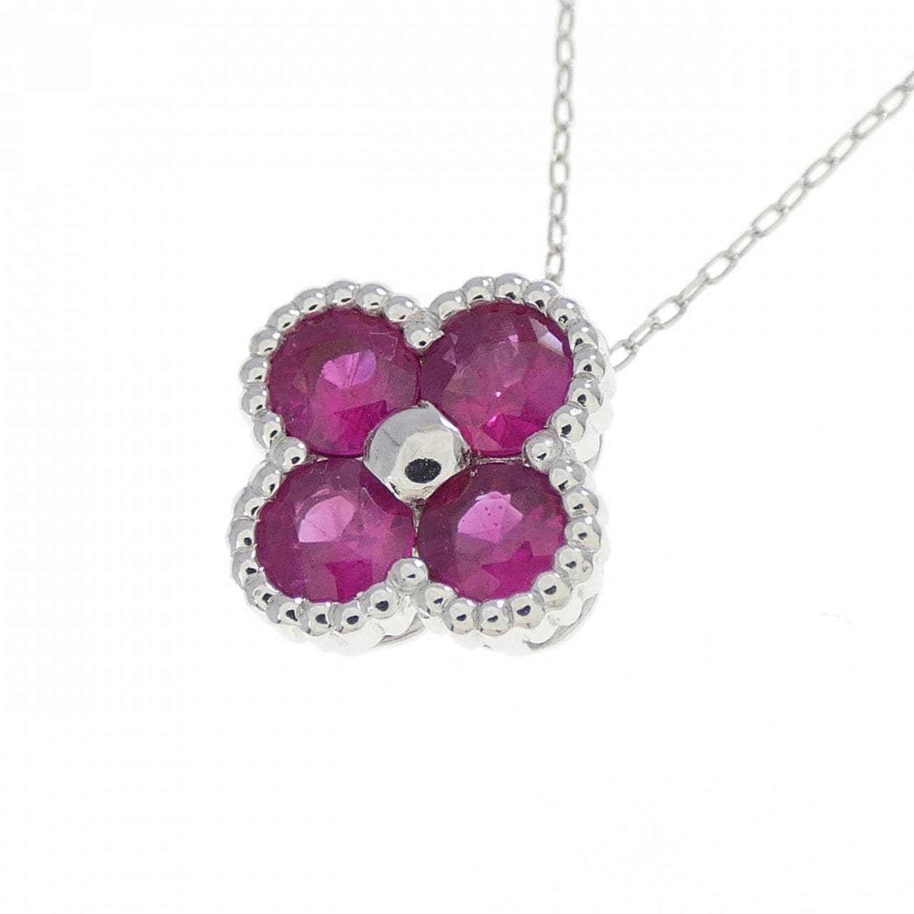 K18WG フラワー ルビー ネックレス 0.55CT