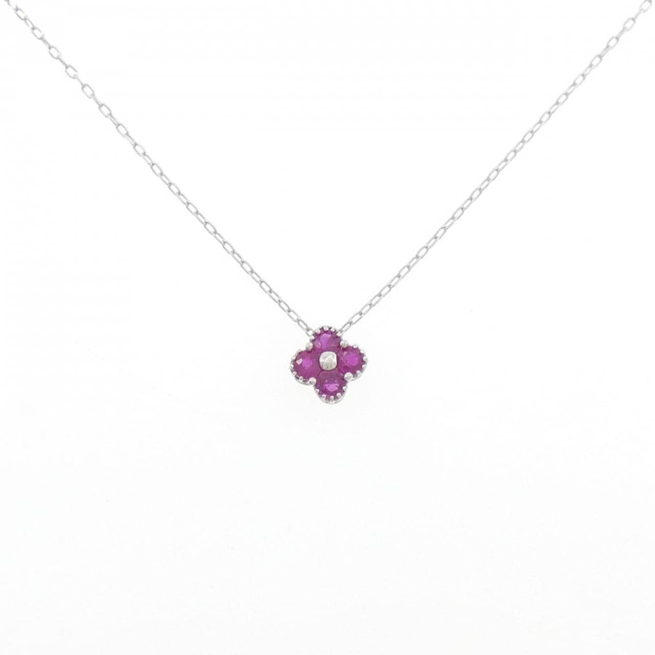 K18WG フラワー ルビー ネックレス