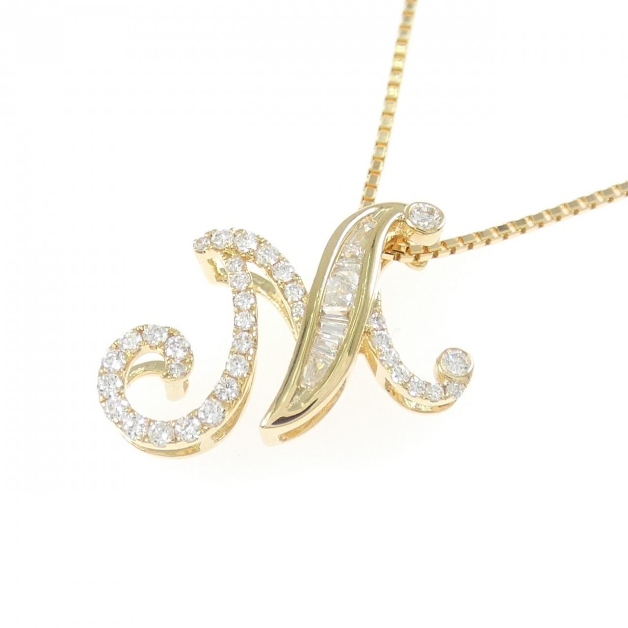 K18YG イニシャルM ダイヤモンド ネックレス 0.25CT