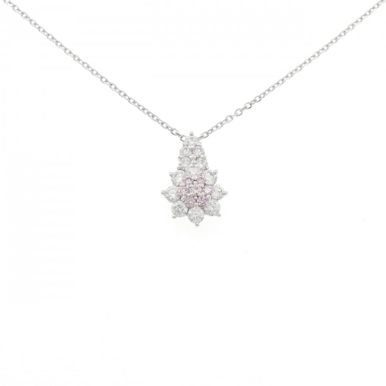 K18WG フラワー ピンクダイヤモンド ネックレス 0.12CT