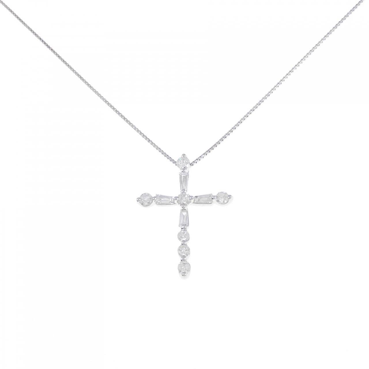 750WG/K18WG Cross Diamond Necklace 0.58CT