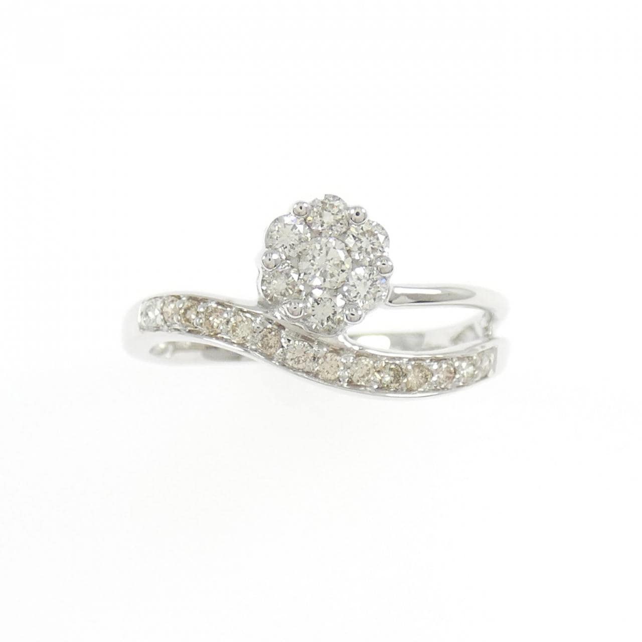 K18WG フラワー ダイヤモンド リング 0.30CT