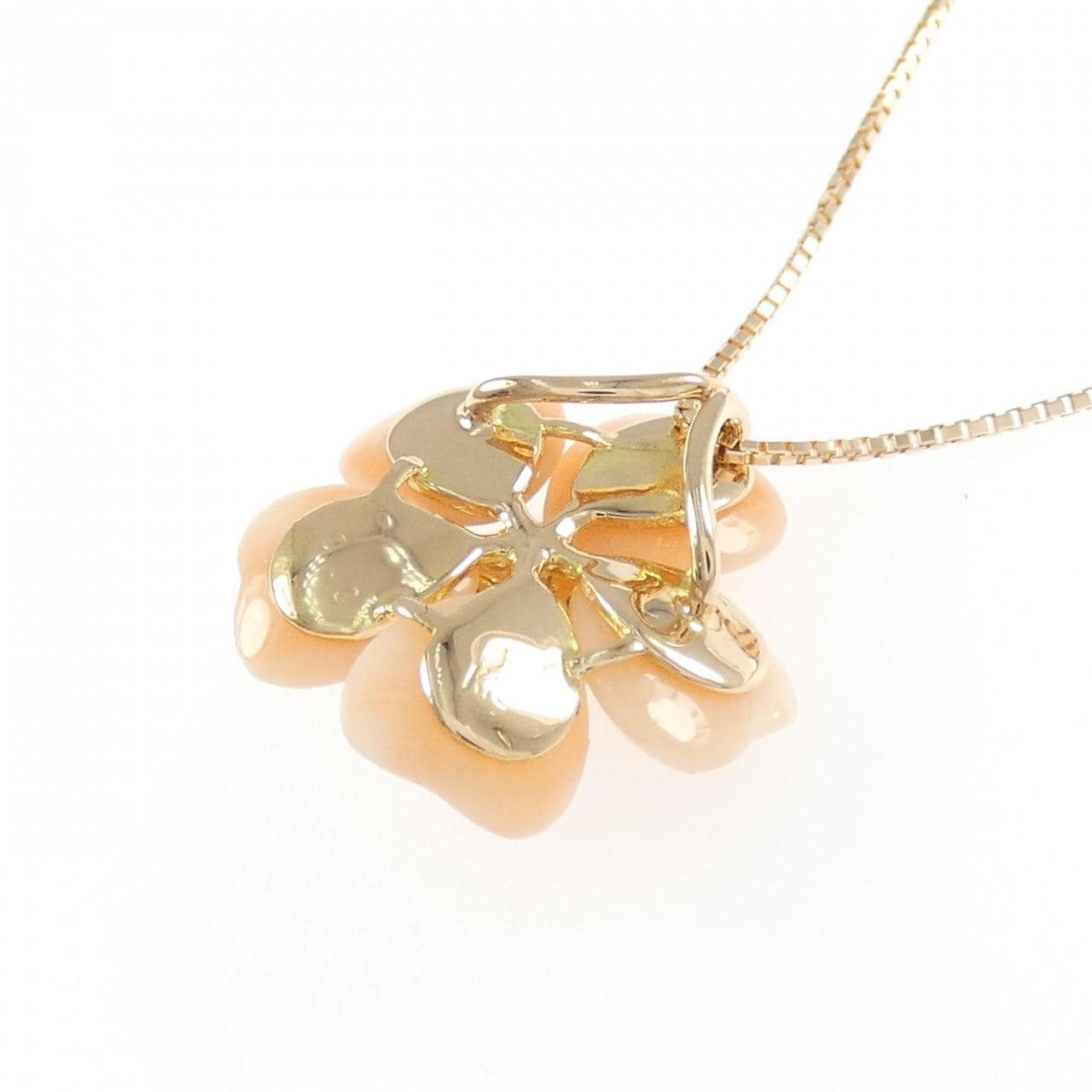 K18PG フラワー サンゴ ネックレス