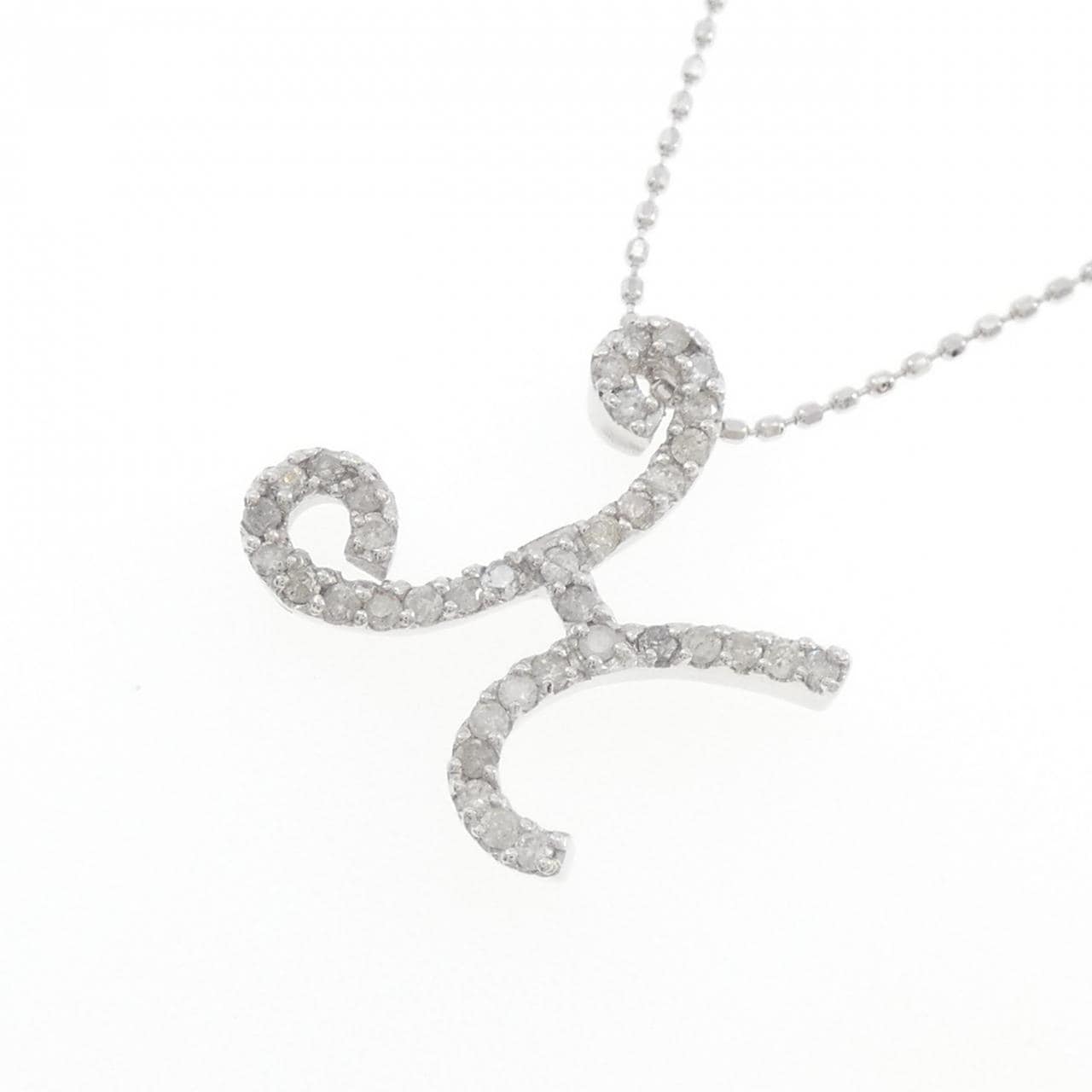K18WG/750WG イニシャルH ダイヤモンド ネックレス 0.25CT