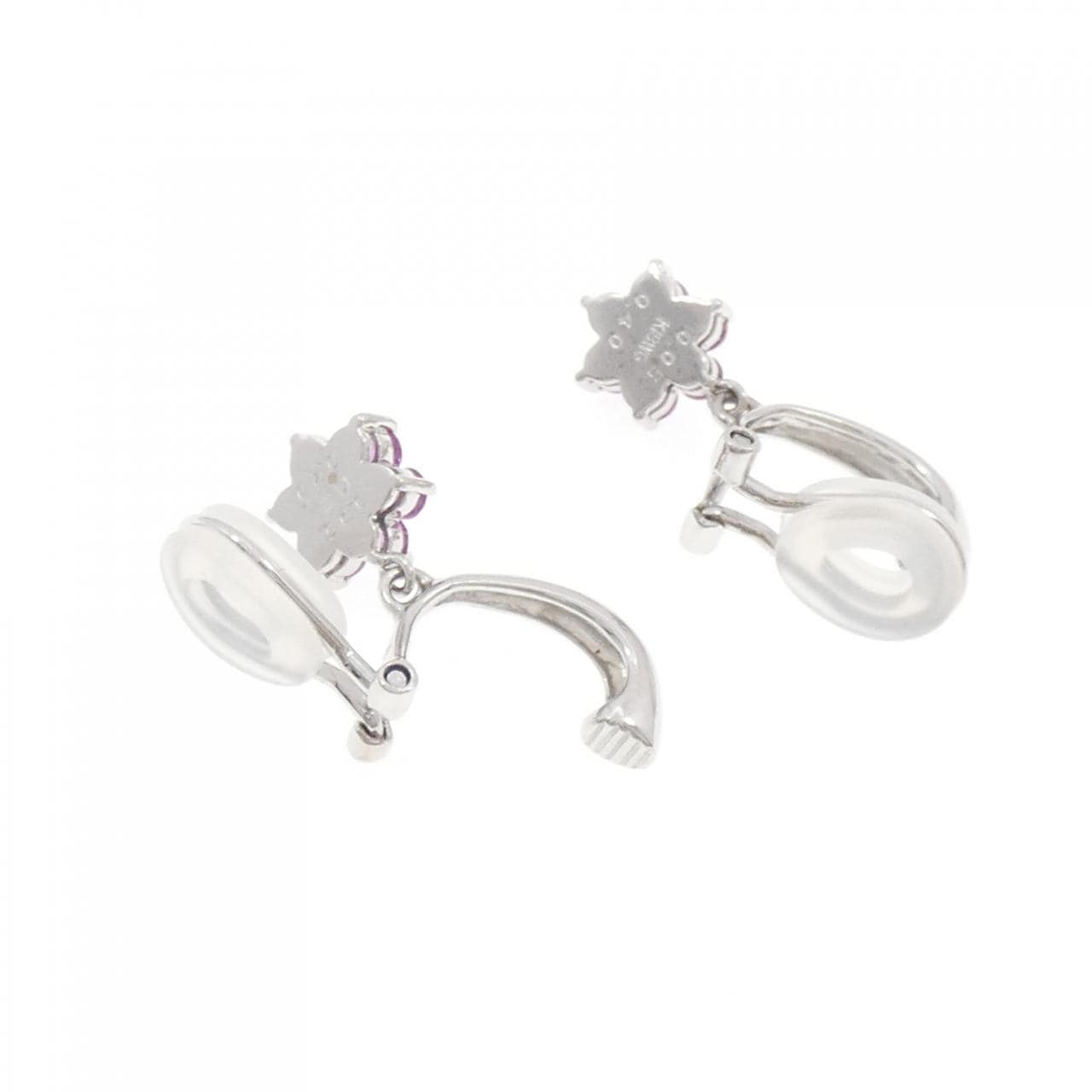 K18WG/K14WG フラワー サファイヤ イヤリング 0.80CT
