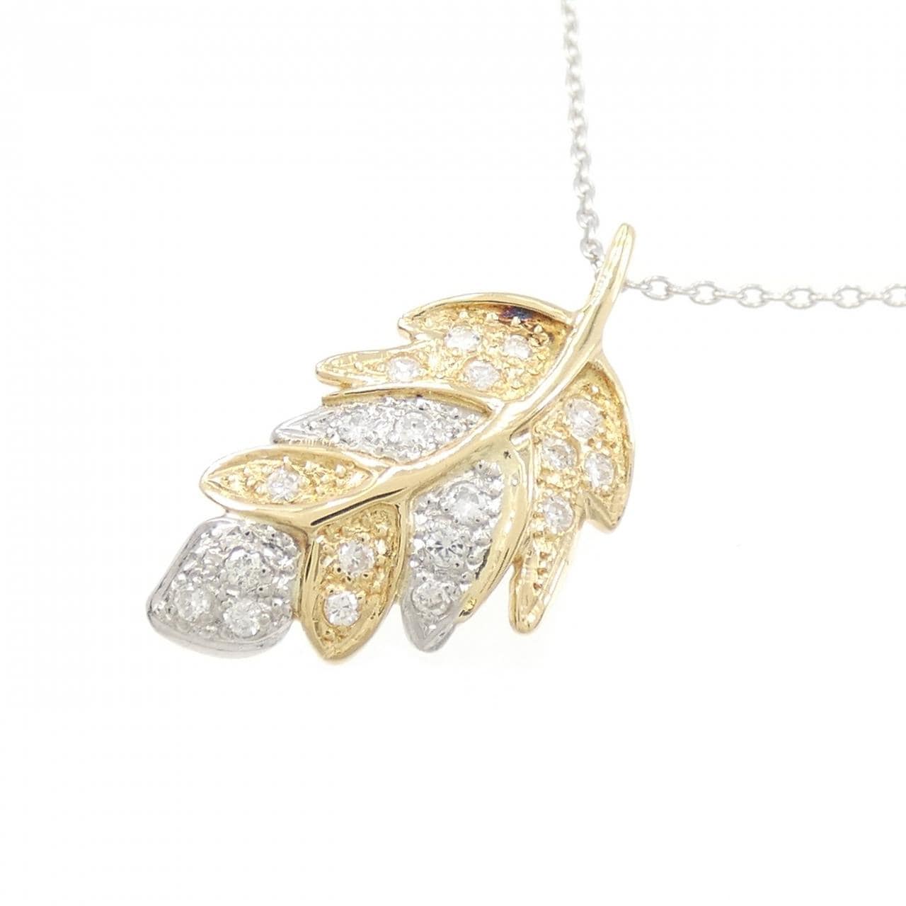 K18/PT/K18WG リーフ ダイヤモンド ネックレス 0.13CT