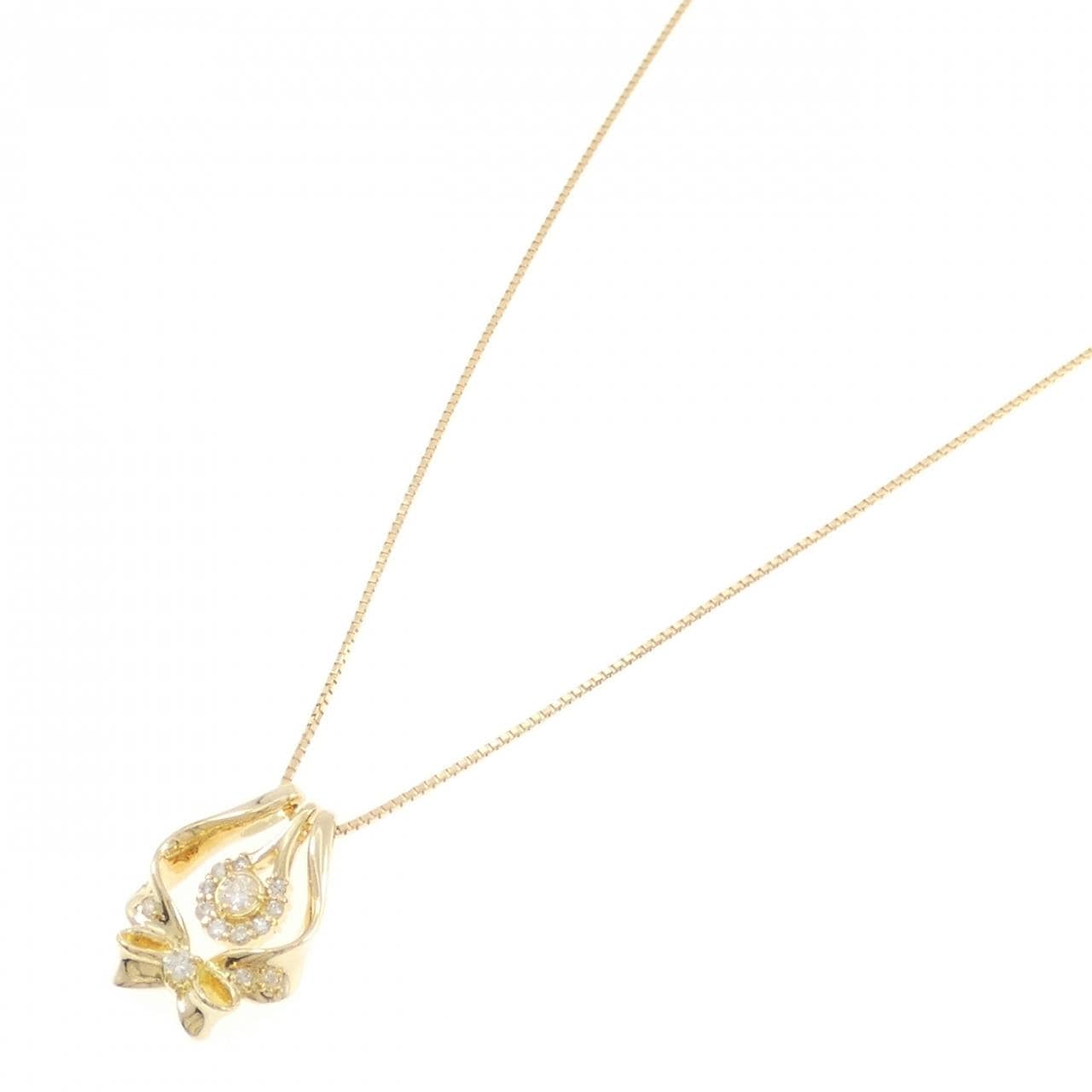 K18YG リボン ダイヤモンド ネックレス 0.21CT