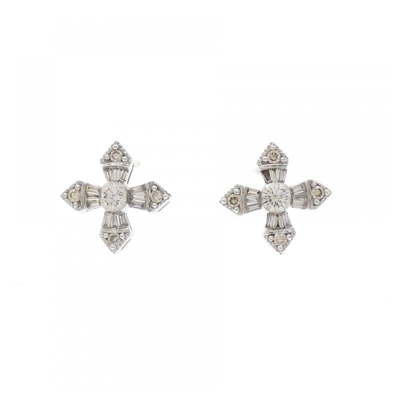 K18WG クロス ダイヤモンド ピアス