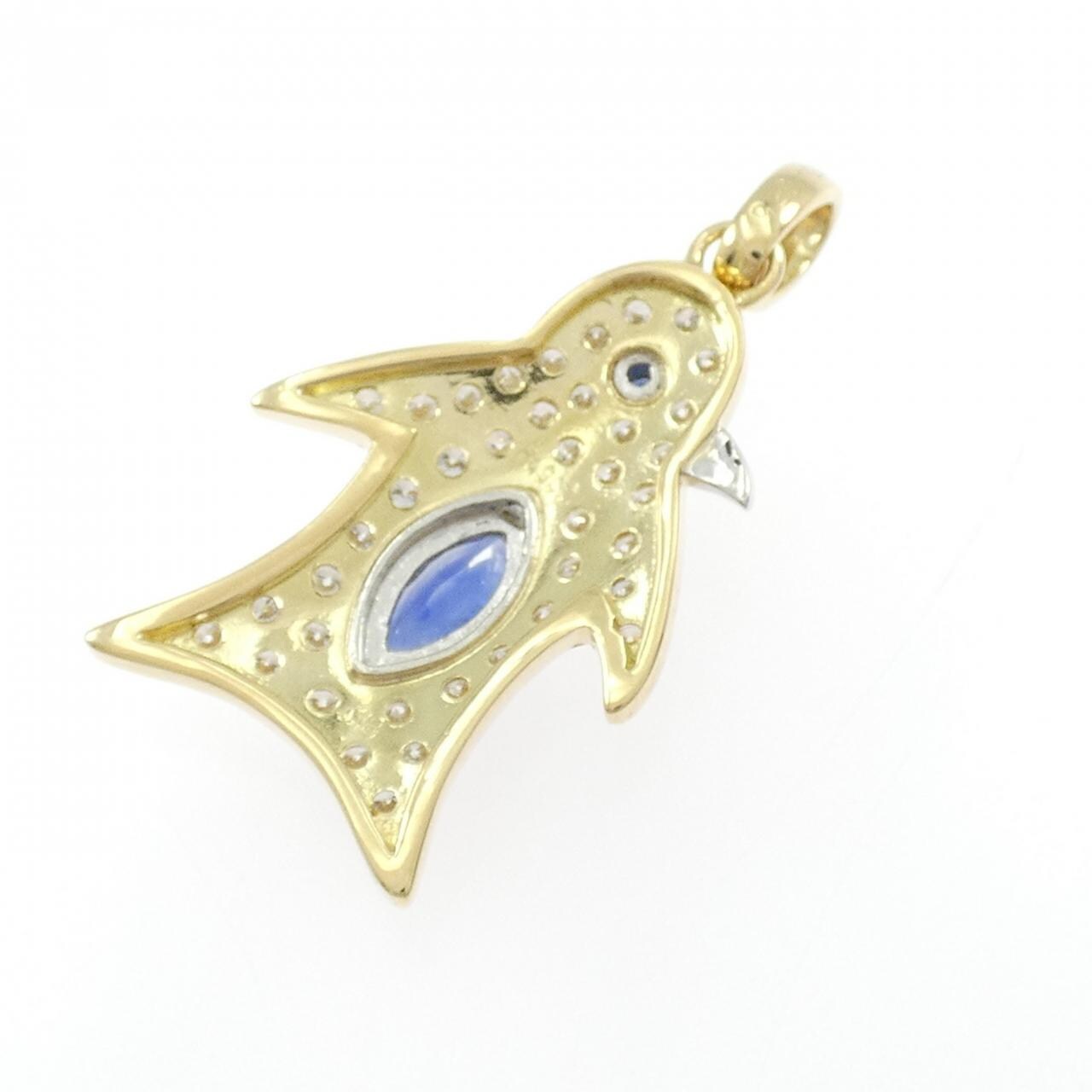 K18YG/PT900 ペンギン サファイヤ ペンダント 0.60CT