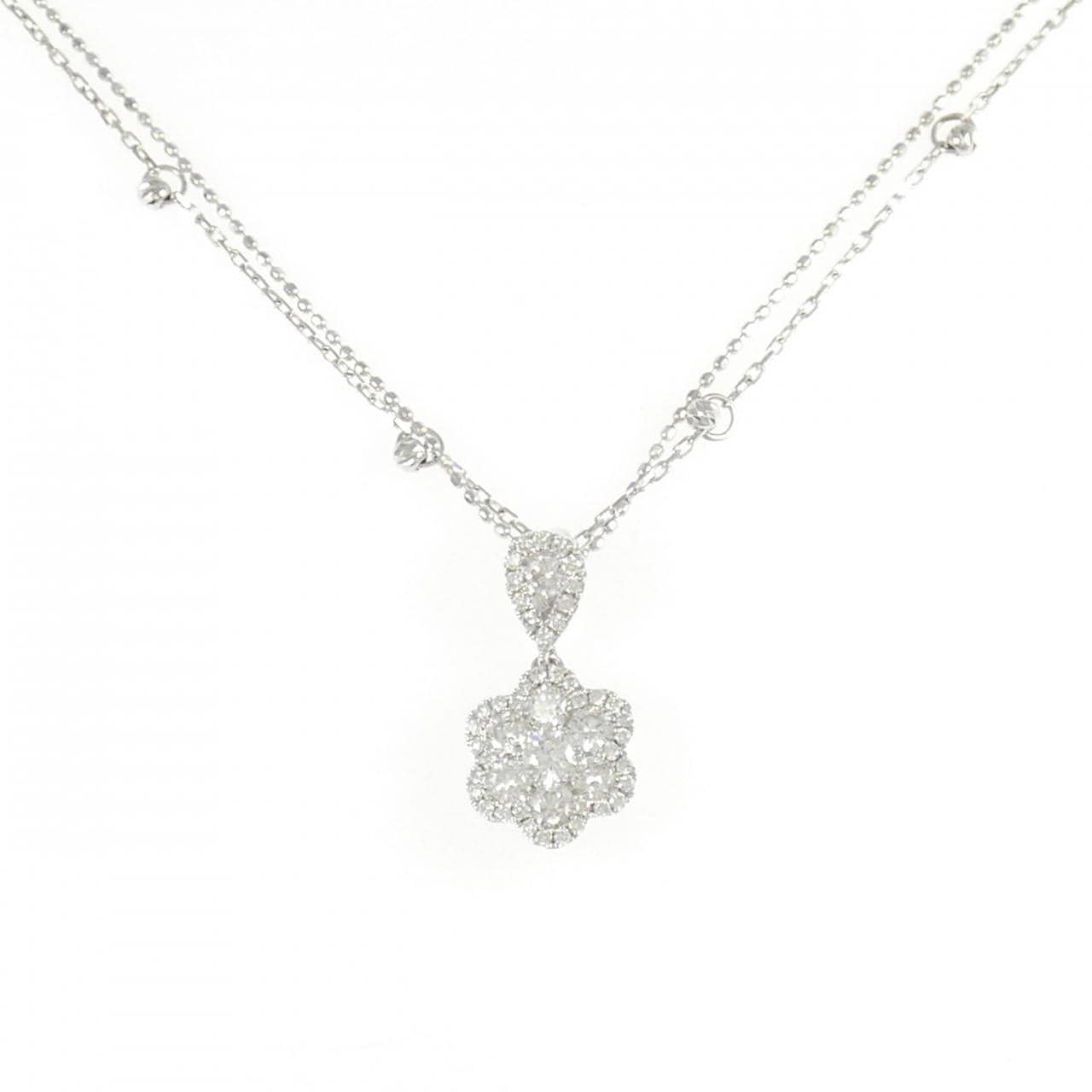 K18WG フラワー ダイヤモンド ネックレス 0.73CT