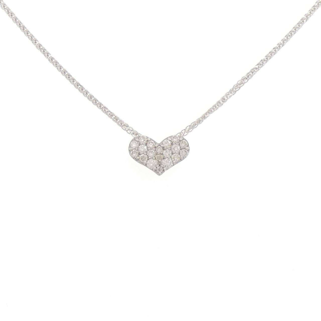 K18WG/750WG ハート パヴェ ダイヤモンド ネックレス 0.2CT