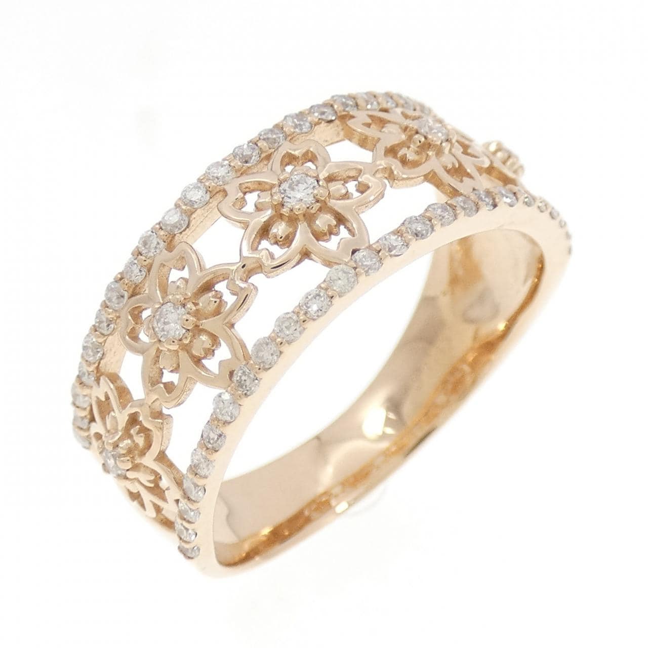 K18PG フラワー ダイヤモンド リング 0.33CT