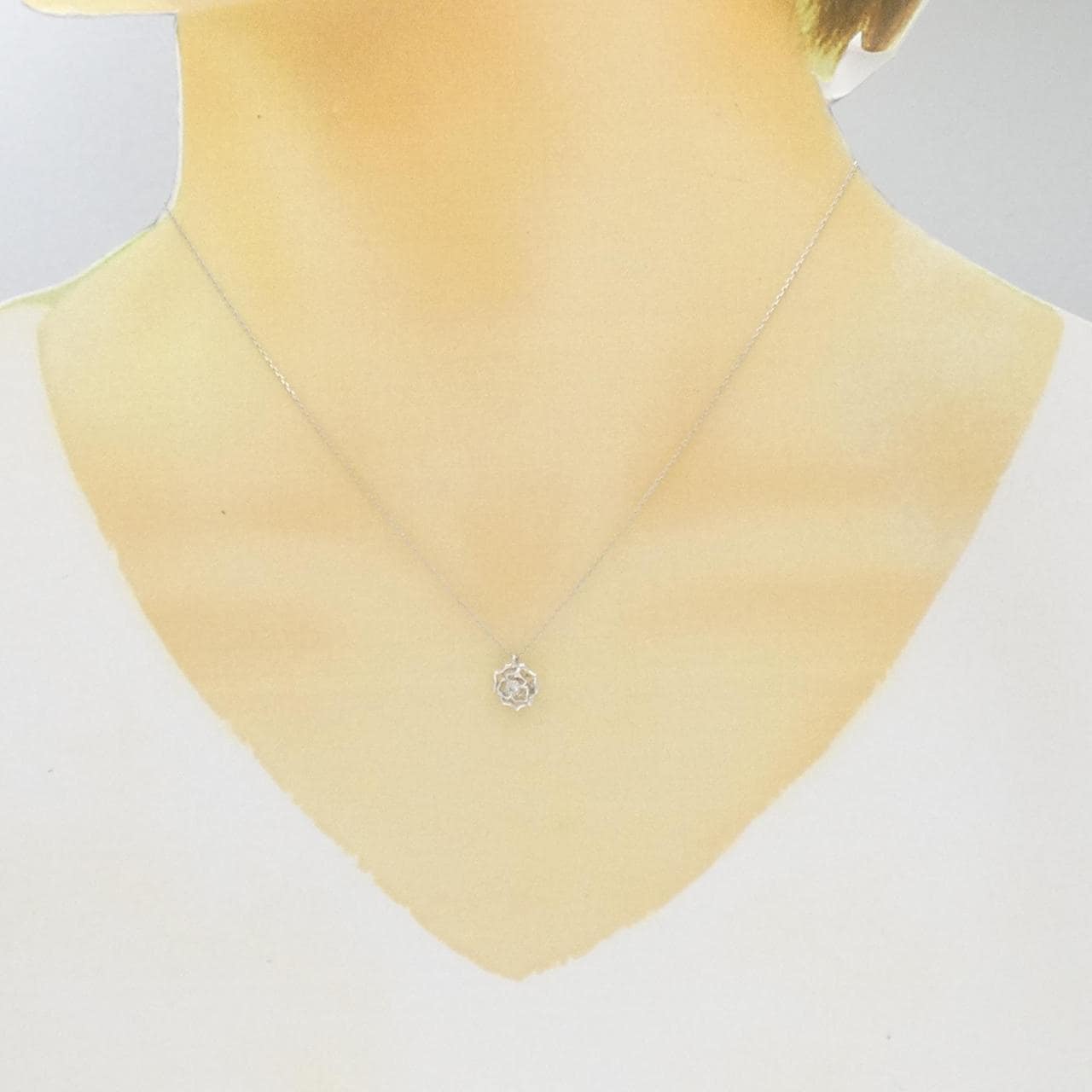K18WG Flower Diamond Necklace 0.03CT