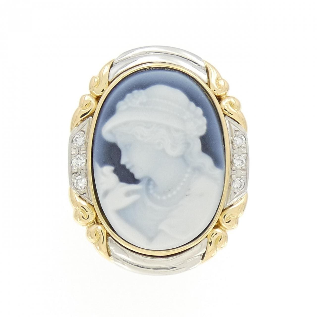 K18YG/PT Agate Cameo Ring